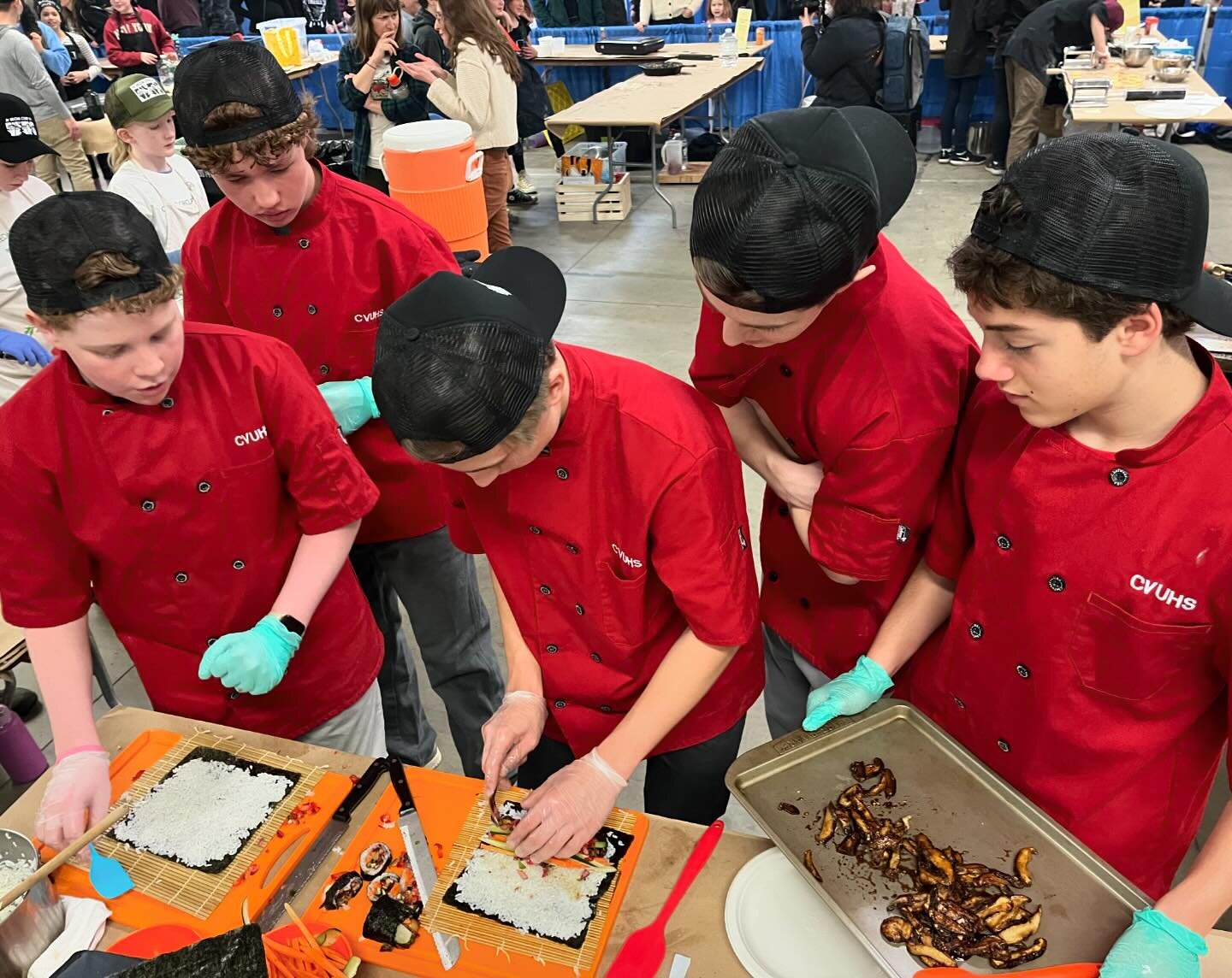 Team work, focus, creativity, delicious intent. I love the Jr Iron Chef VT event SO much. This skillful CVU sophomore team (and last year&rsquo;s winner) whipped up incredible shiitake sushi; their sister CVU team (freshman!) grabbed the Crowd Please