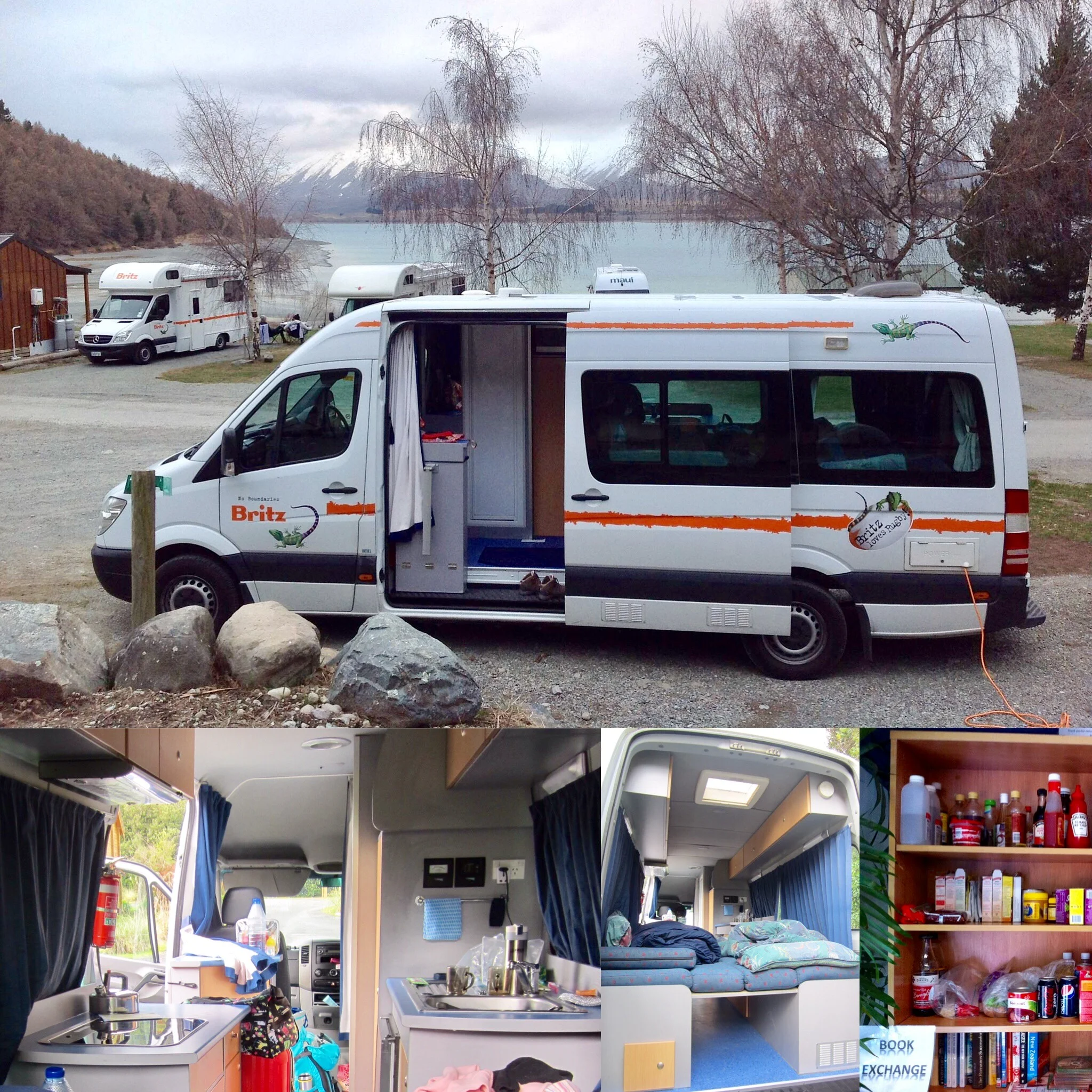 campervan 车内设施。床铺可在睡前自行拆除、安装。