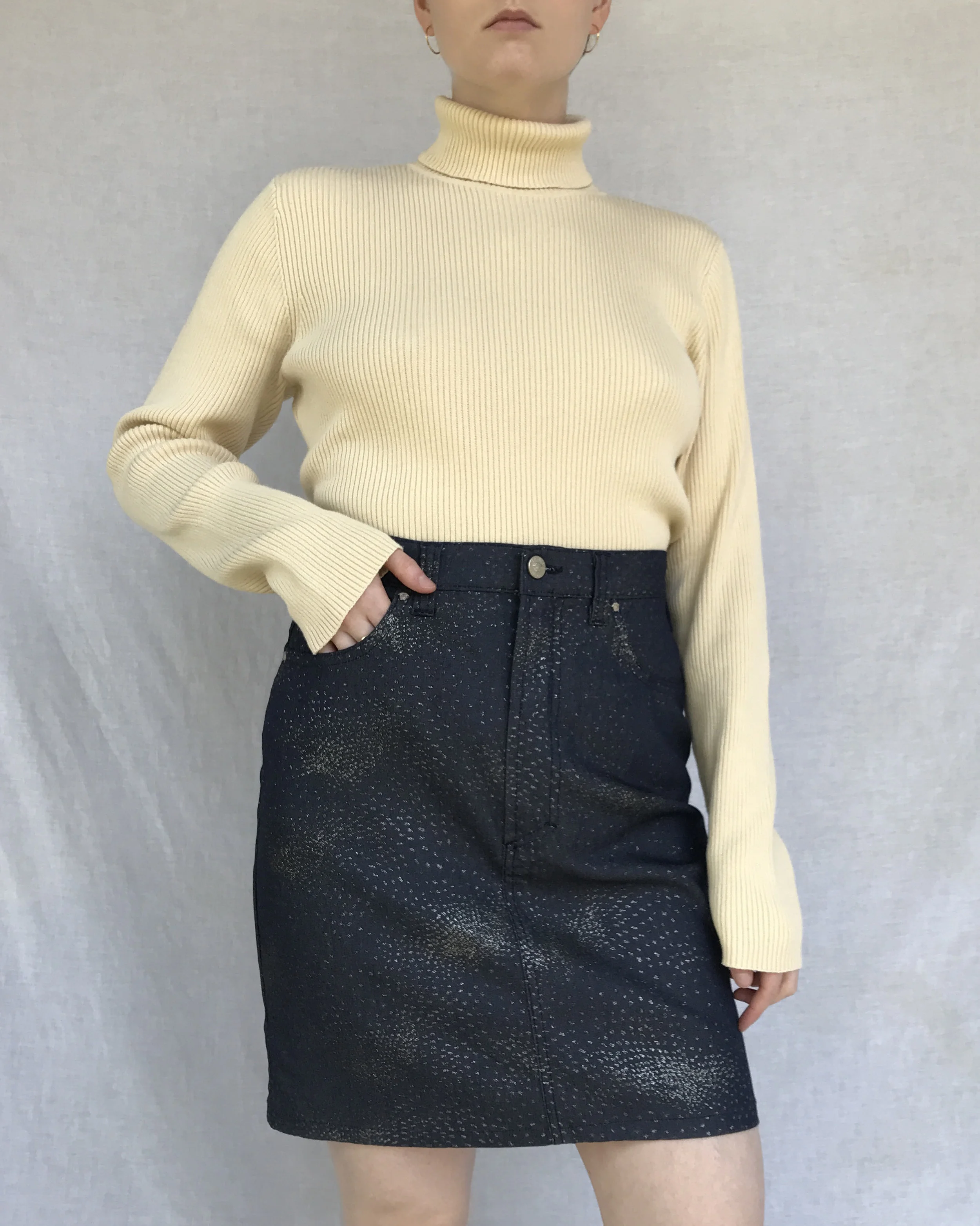 yellow turtleneck sweater