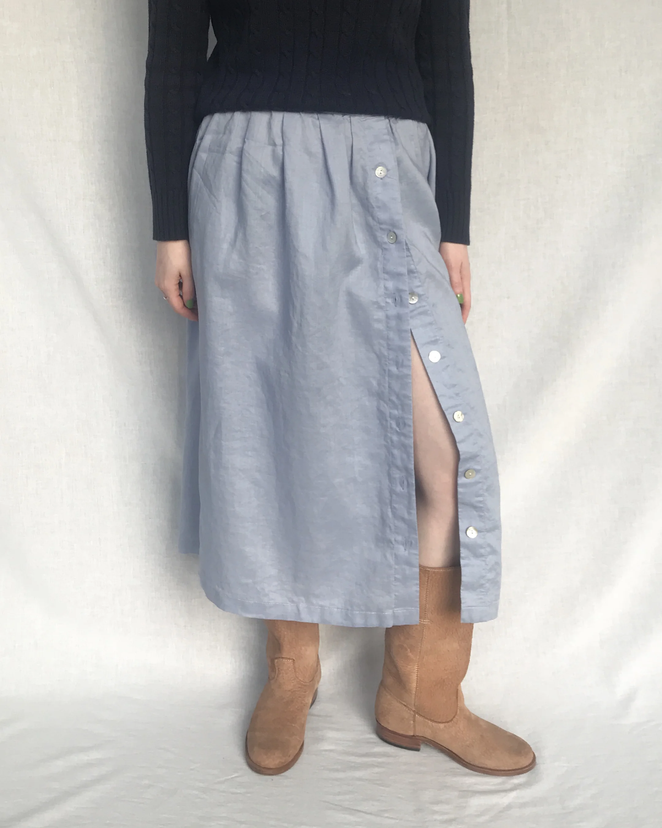 button up midi skirt