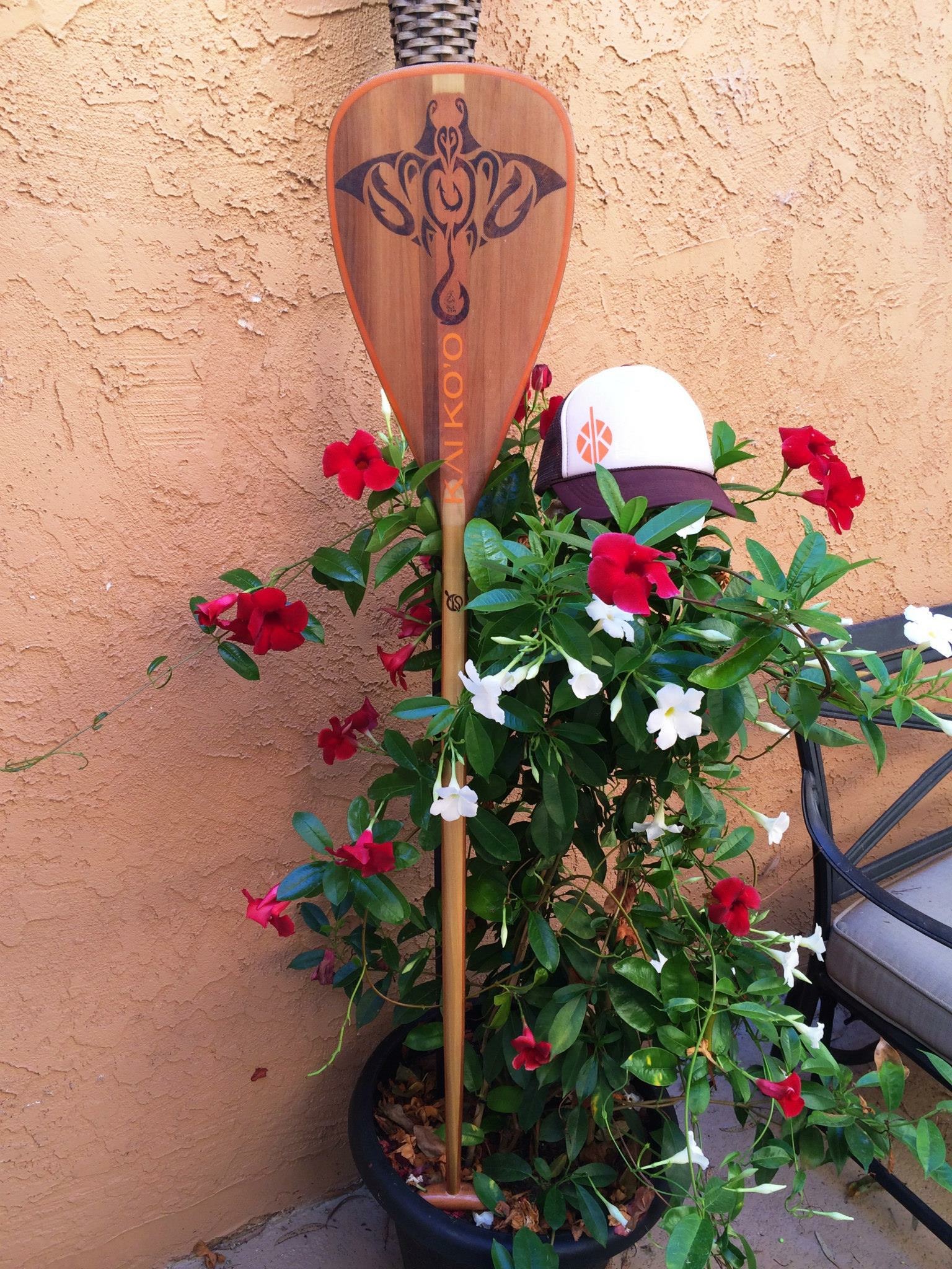Wood Burning Manta Ray Design Custom Outrigger Paddle
