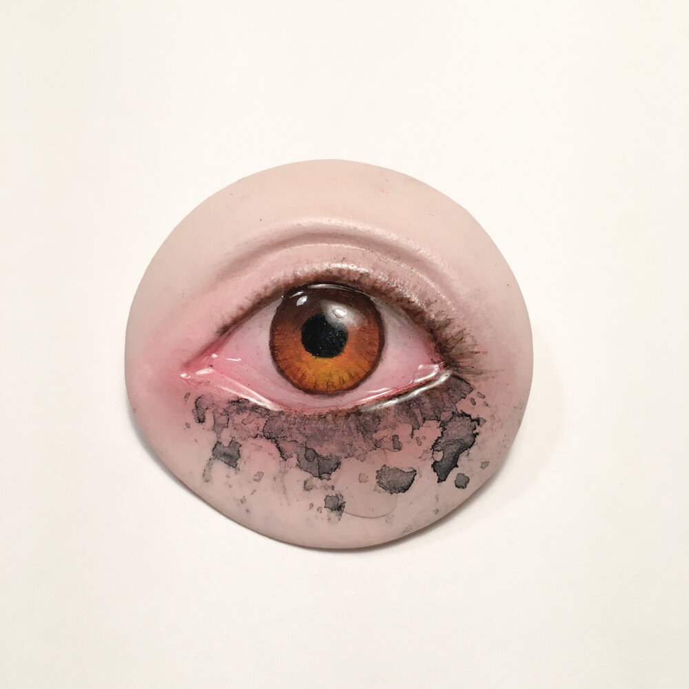  Ugly Crying pin. Air dry clay, acrylic, chalk pastel, water color pencil, varnish. 2019. 