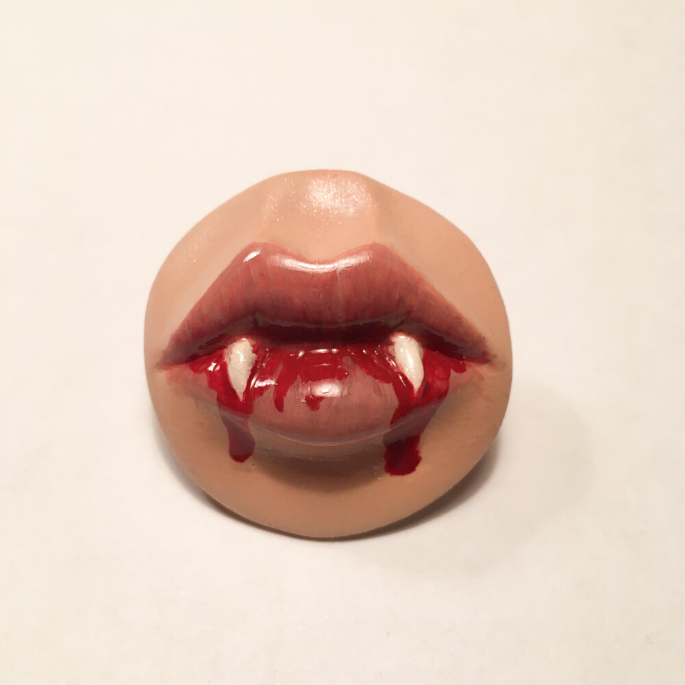  Vampire pin. Air dry clay, acrylic, chalk pastel. 2020. 