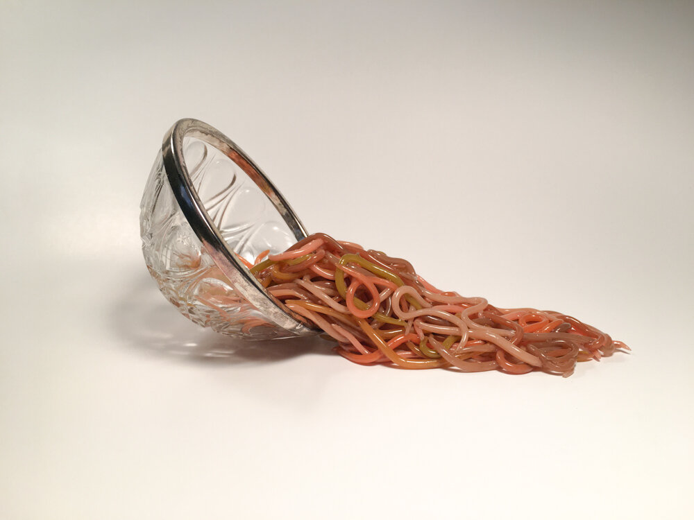  Upset the dish. Glass dish, polymer clay, acrylic. 2021. 