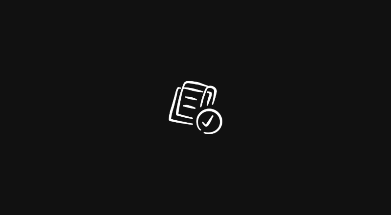 Icon of a checklist or task list with a checkmark on a black background.