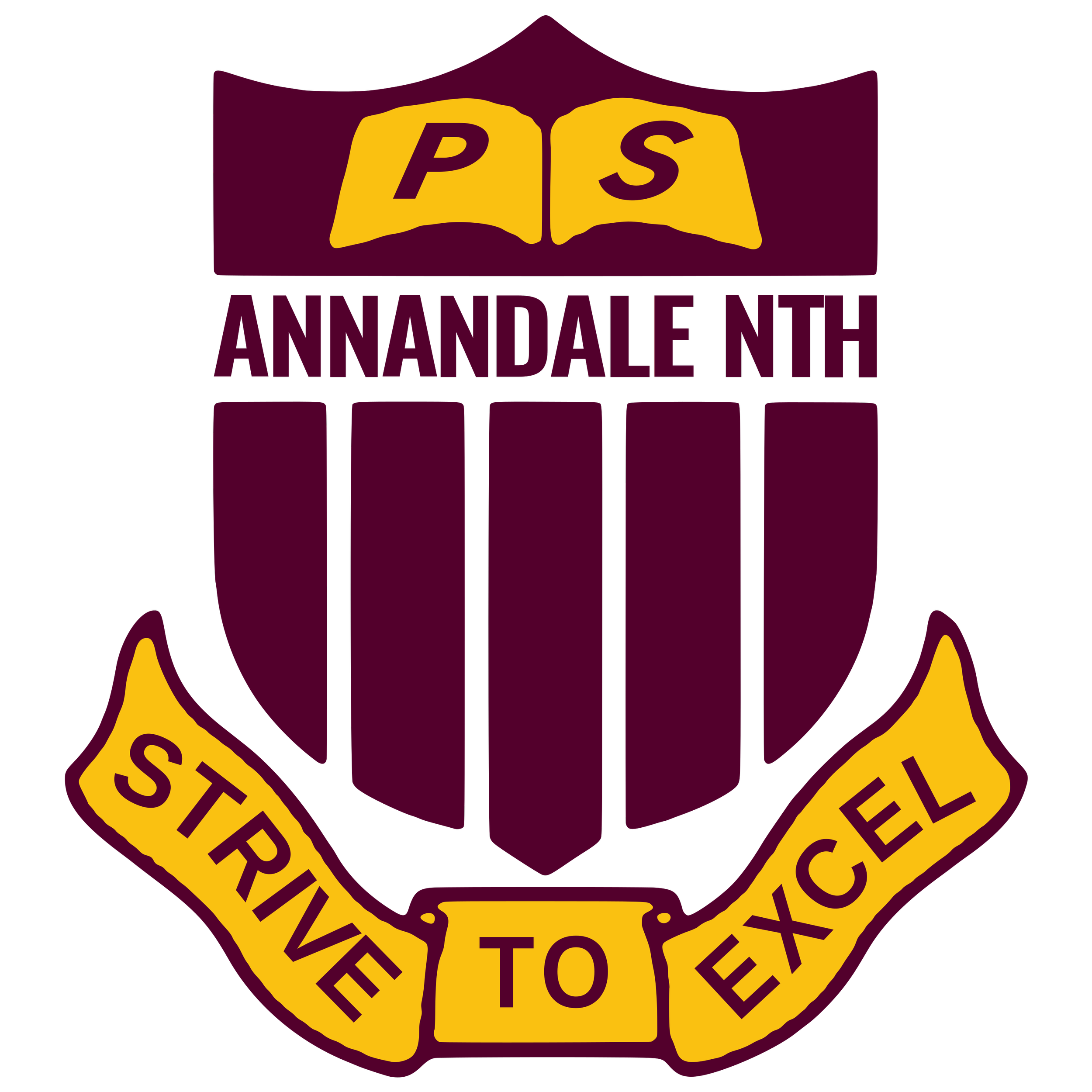 Police badge logo with a maroon shield, featuring a yellow open book with the letters P and S, and a yellow banner below reading "STOP ENTERING."