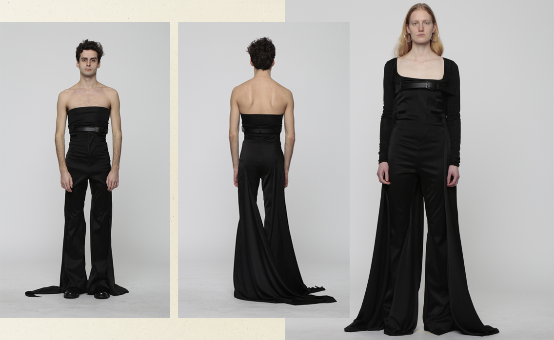 High-waisted trousers in double stretch satin