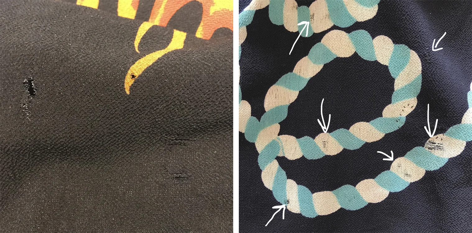Tiny holes everywhere…I don't have spare fabric to fix them the traditional way, so I have to back them with fusible interfacing, too.