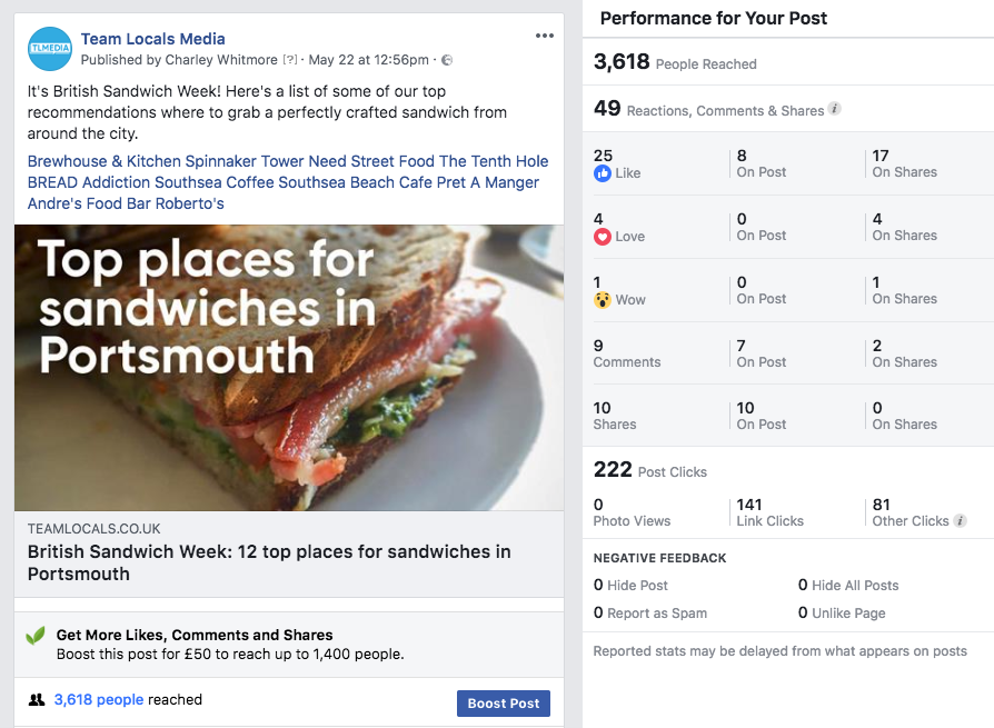 Increasing your business Facebook reach example