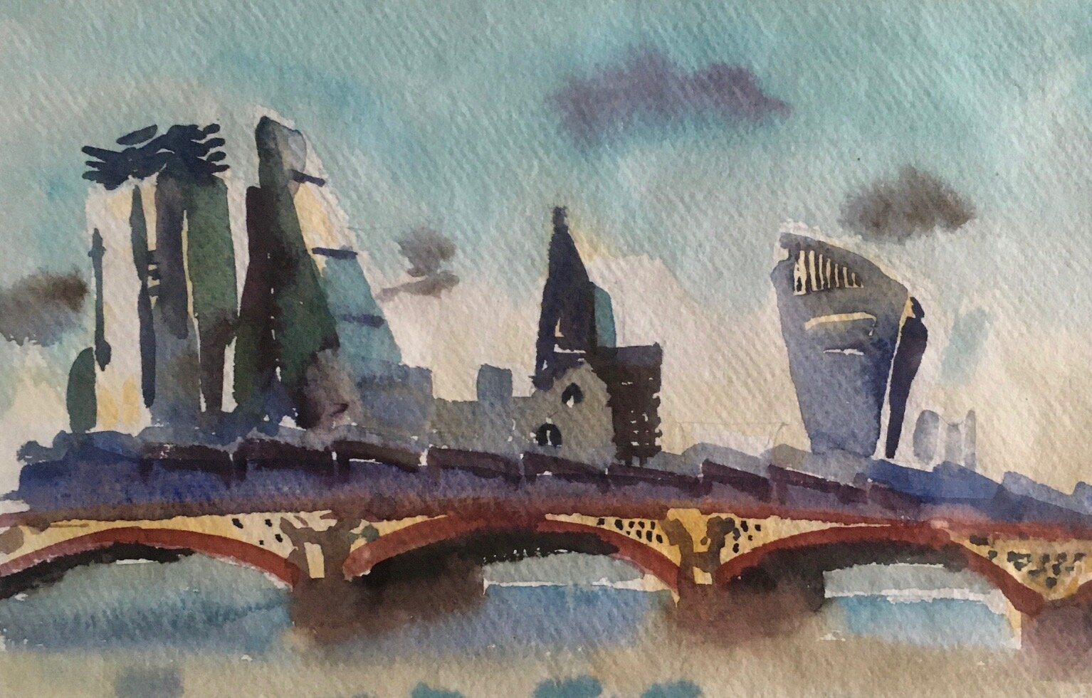 City of London From Gabriel’s Wharf,  Watercolour, 2019
