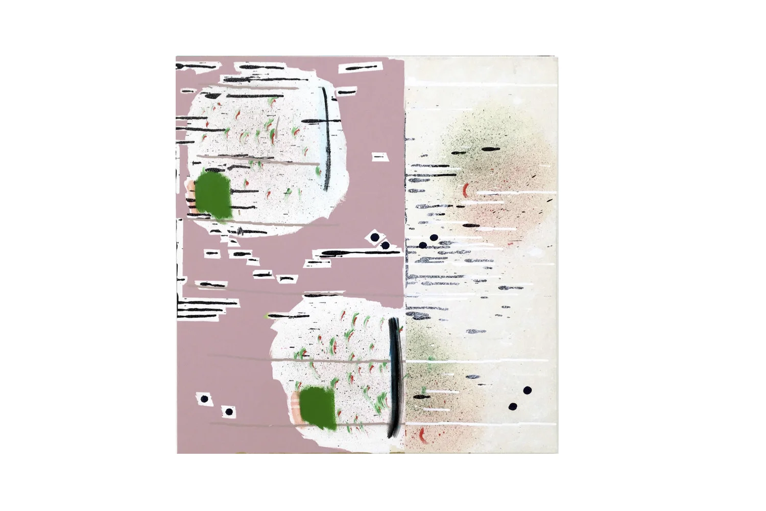 Allison Miller Blotter Oil, acrylic, flashe, and pencil on canvas 30 × 28 in (76.2 × 71.1 cm)