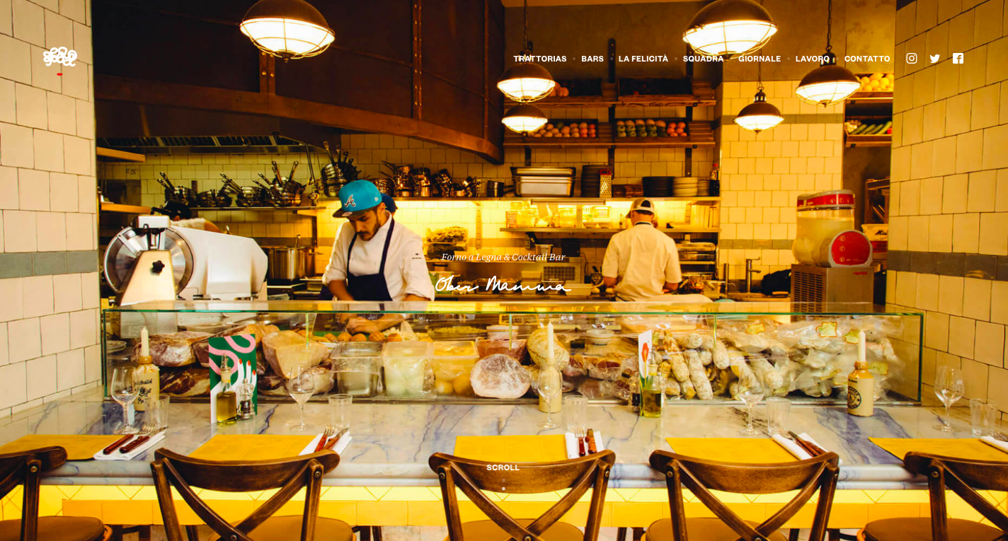 Site du restaurant Ober Mamma. L’espace intérieur est mis en valeur.