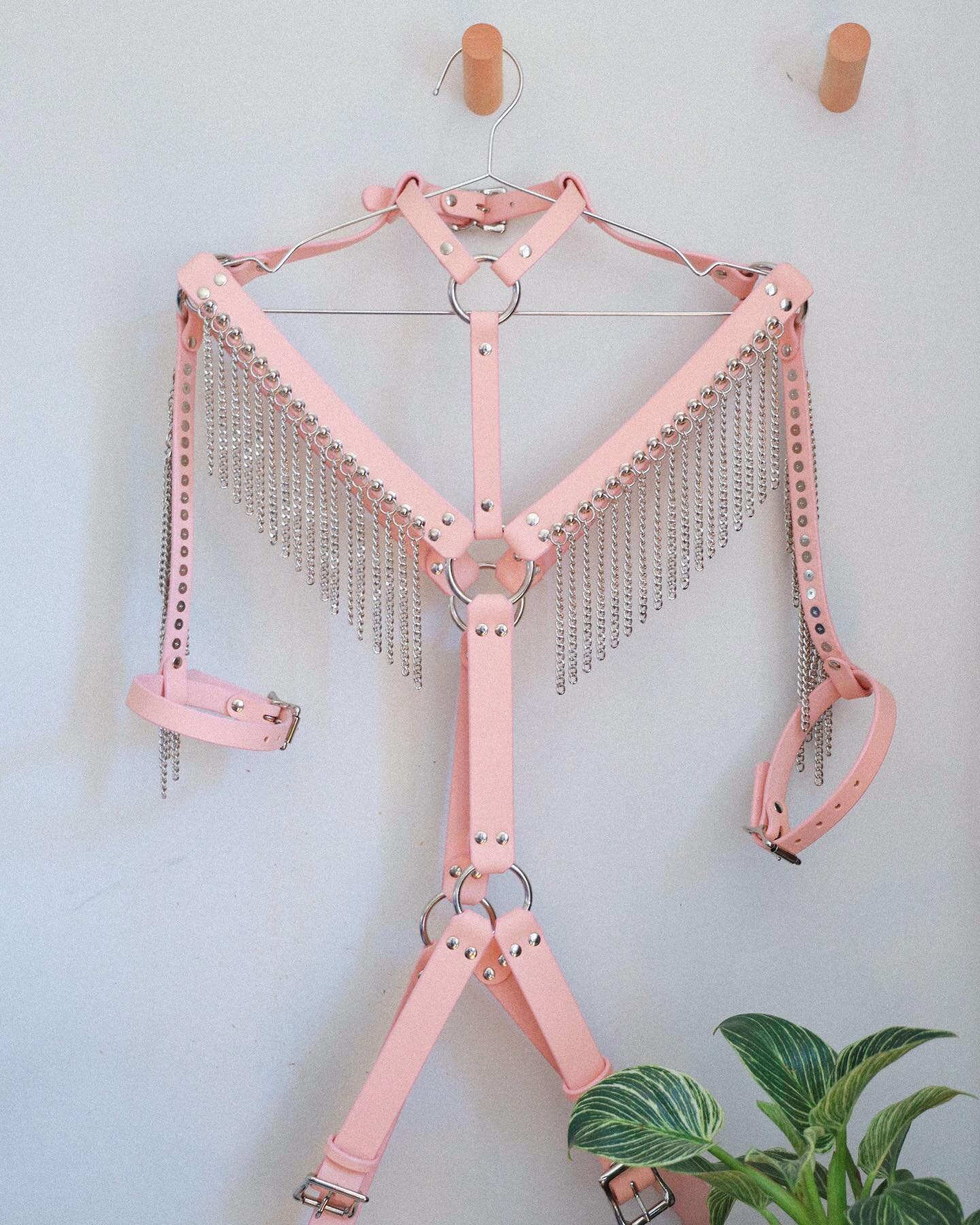 light pink chain fringe harness. restock of this piece in all colors coming soon, click the link in my story to sign up for stock alerts