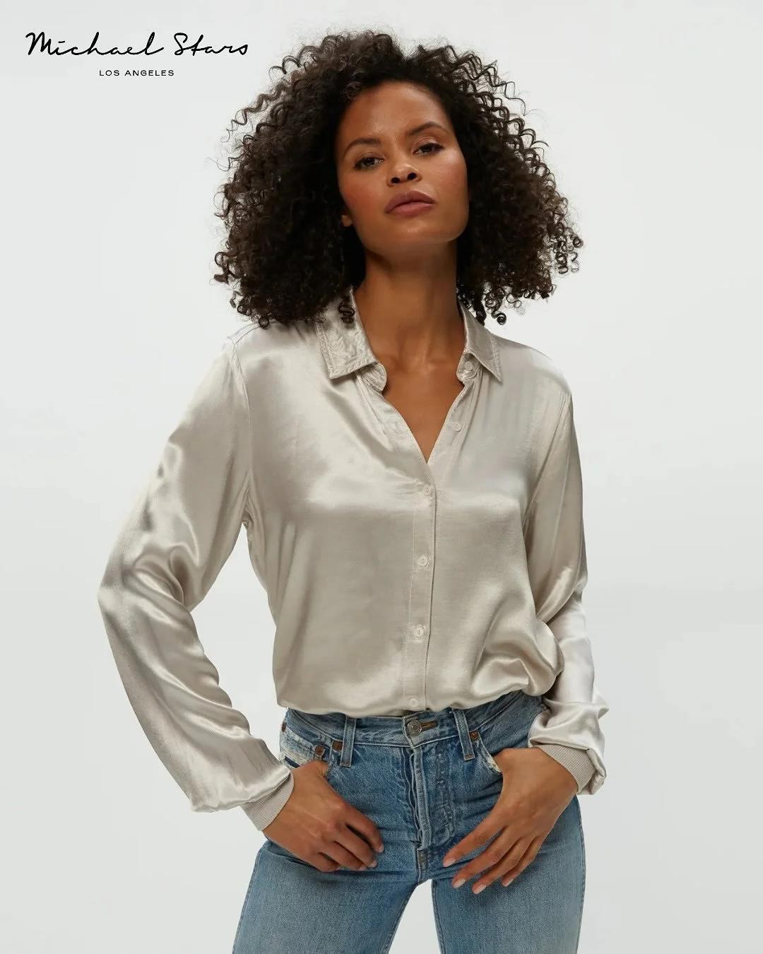 Michael Stars - Meredith Satin Button Down In Cement