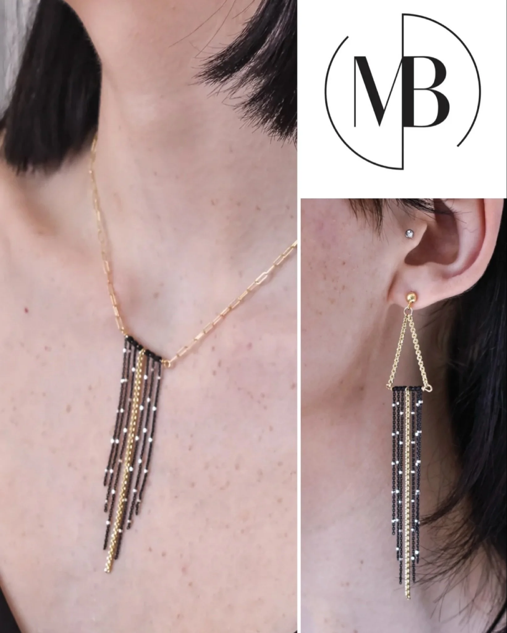 Maya Bauman Vera Necklace &amp; Earrings
Perfect to elevate your holiday outfits!
Handmade in Marin County
Signature oxidized black Sterling silver chain with polished Sterling silver beads
Available in 14K Gold-fill mix, or all Sterling silver