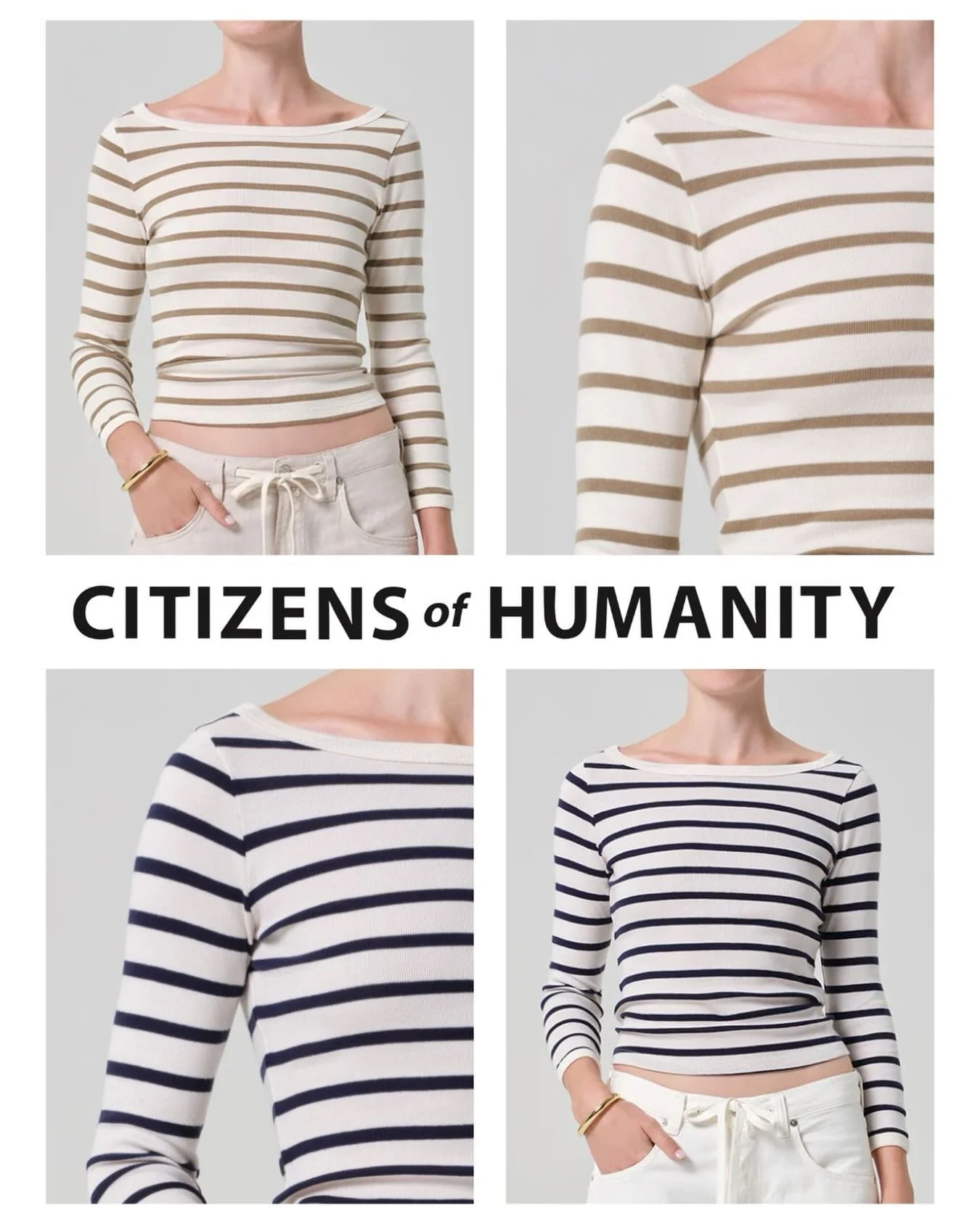 Citizens Of Humanity Boat Neck Slim Tee In Two Colors - Ginger &amp; Azure Stripe.