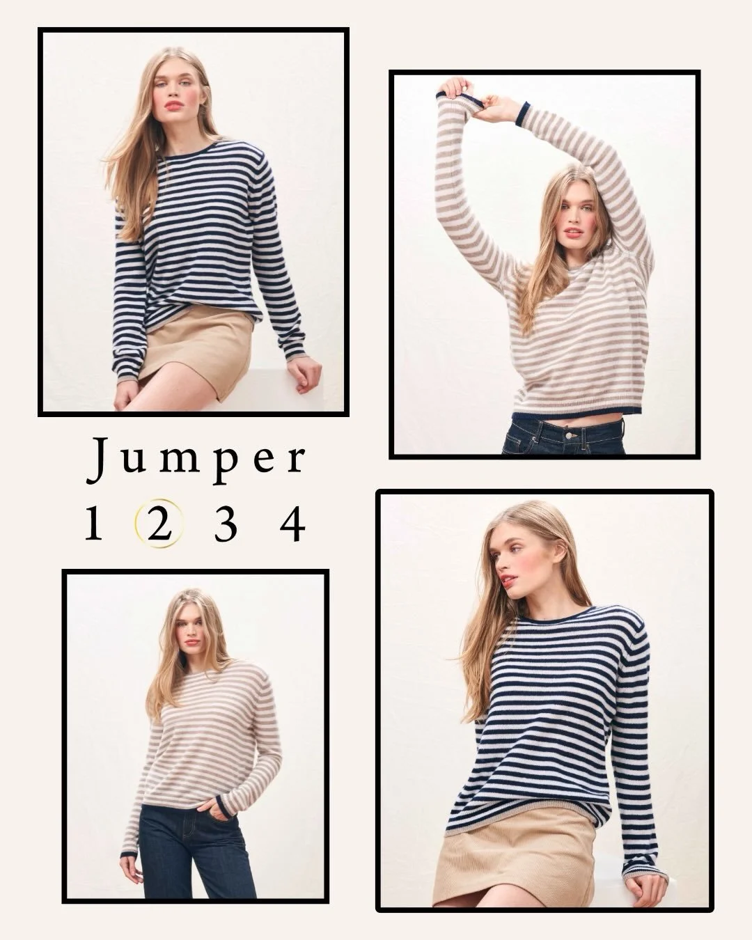 Just In! Jumper 1 2 3 4 - Cashmere Tipped Little Stripe Crew. 100% Cashmere.