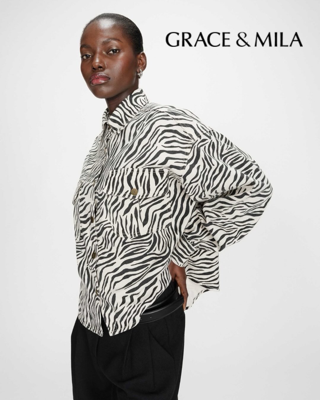 Grace &amp; Mila - Oversized Zebra Print Jacket. 100% Cotton.
