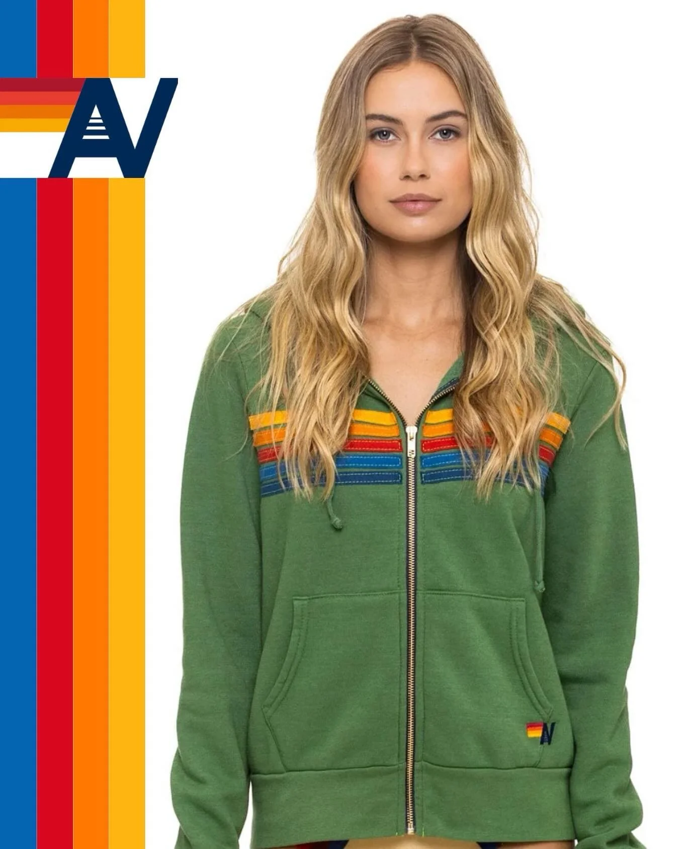 New From Aviator Nation! 5-Stripe Zip Up Hoodie In Palm.