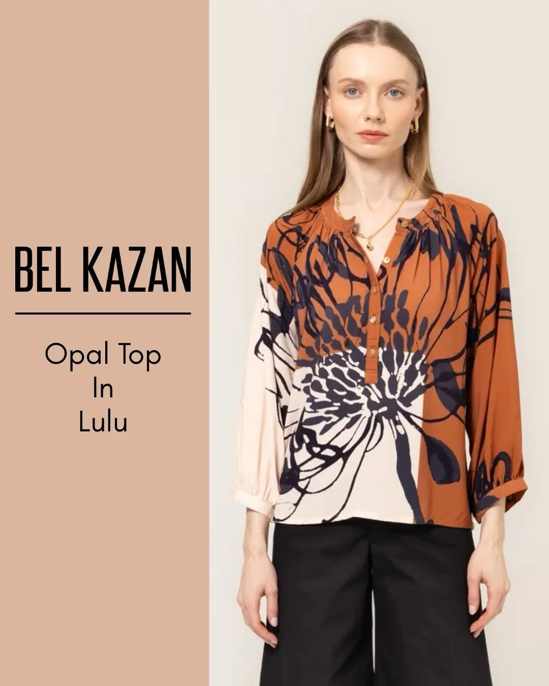 Bel Kazan - Opal Top In Lulu. Lightweight Top With Breezy Mid-Length Sleeves.