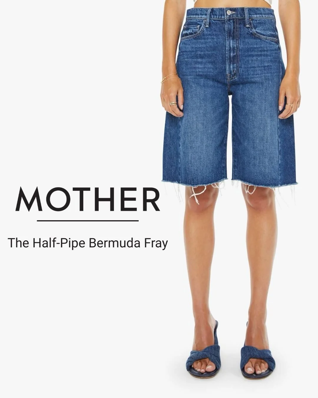 MOTHER! The Half-Pipe Bermuda Fray. Super High-Waisted With A Zip Fly. Knee-Length Inseam.