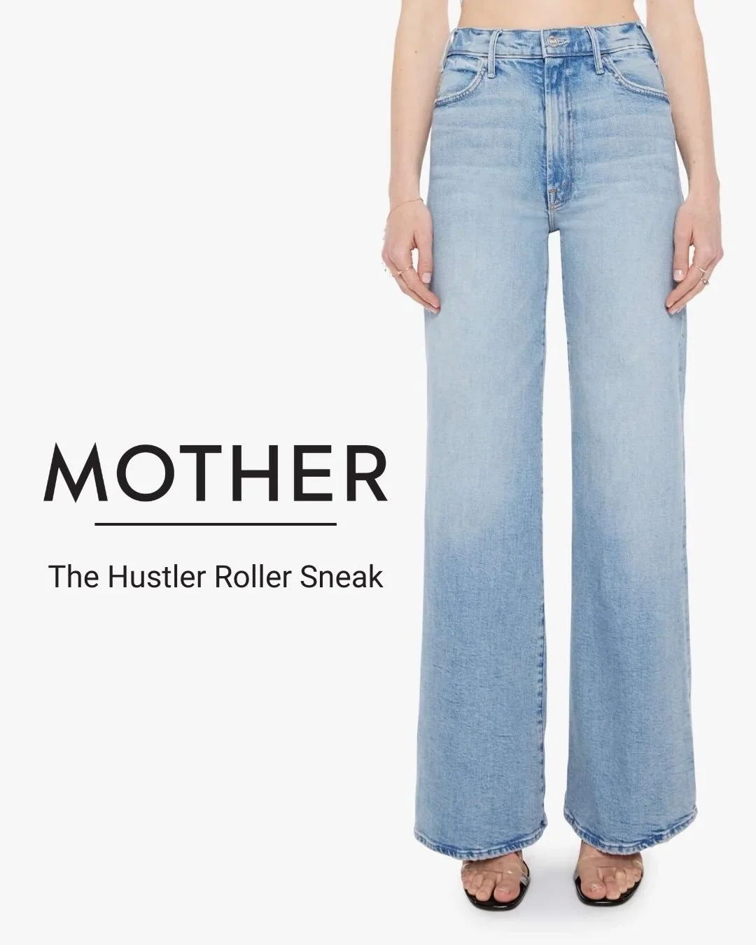 The Hustler Roller Sneak From MOTHER. 70s Inspired Wide Leg Jean With A High Rise, Zip Fly And Clean Hem.