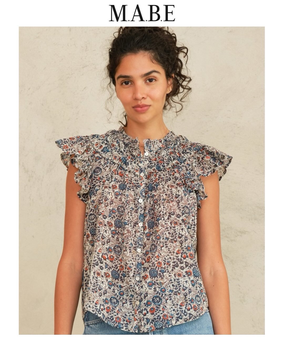 M.A.B.E - Cass Print Frill Top. 100% Cotton