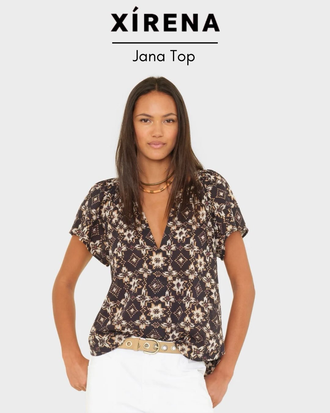Jana Top From X&iacute;RENA. 100% Cotton - Athena Ikat Island Printed Gauze.