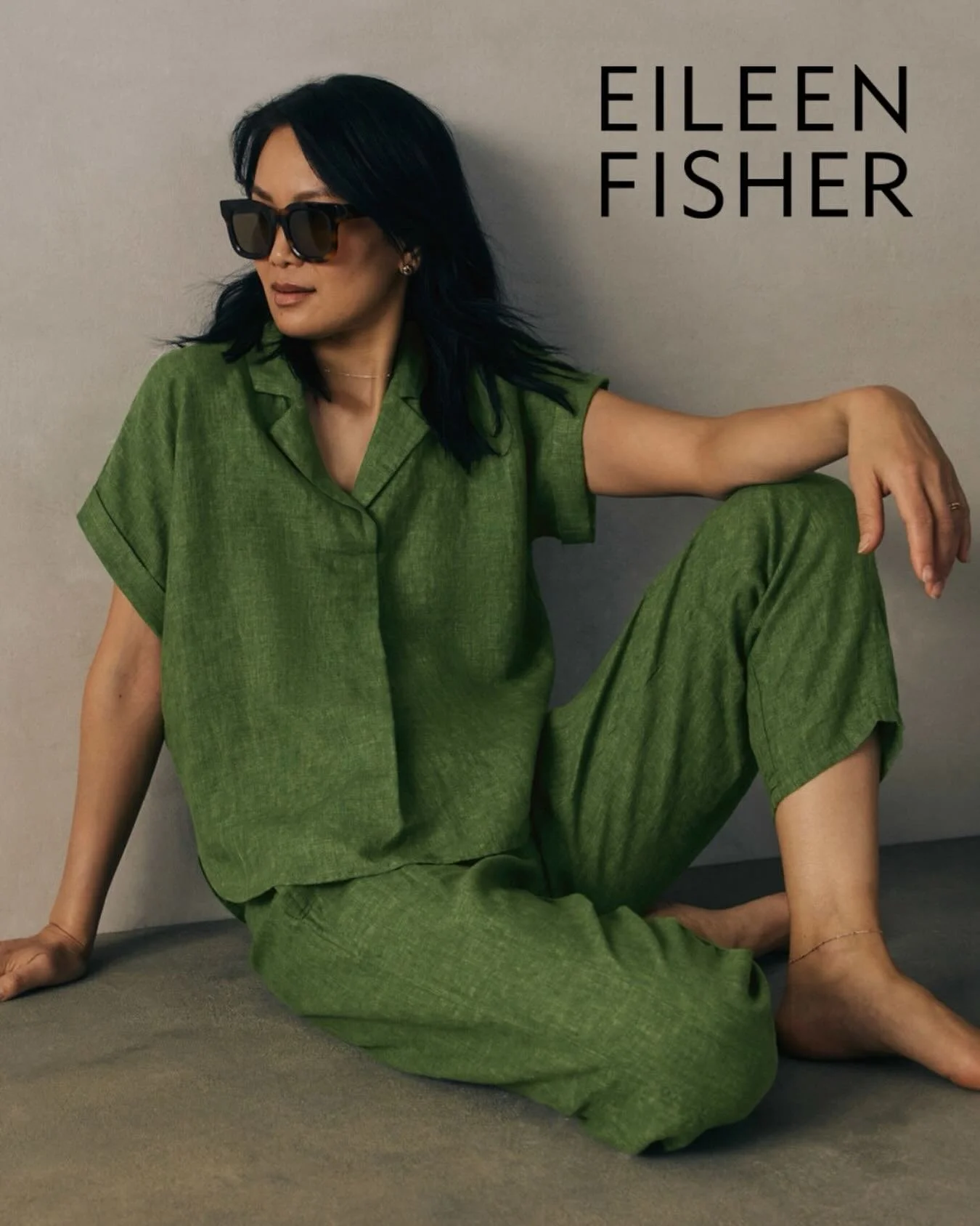 Eileen Fisher - Washed Oragnic Linen D&eacute;lav&eacute; Notch Collar Top &amp; D&eacute;lav&eacute; Lantern Pant.