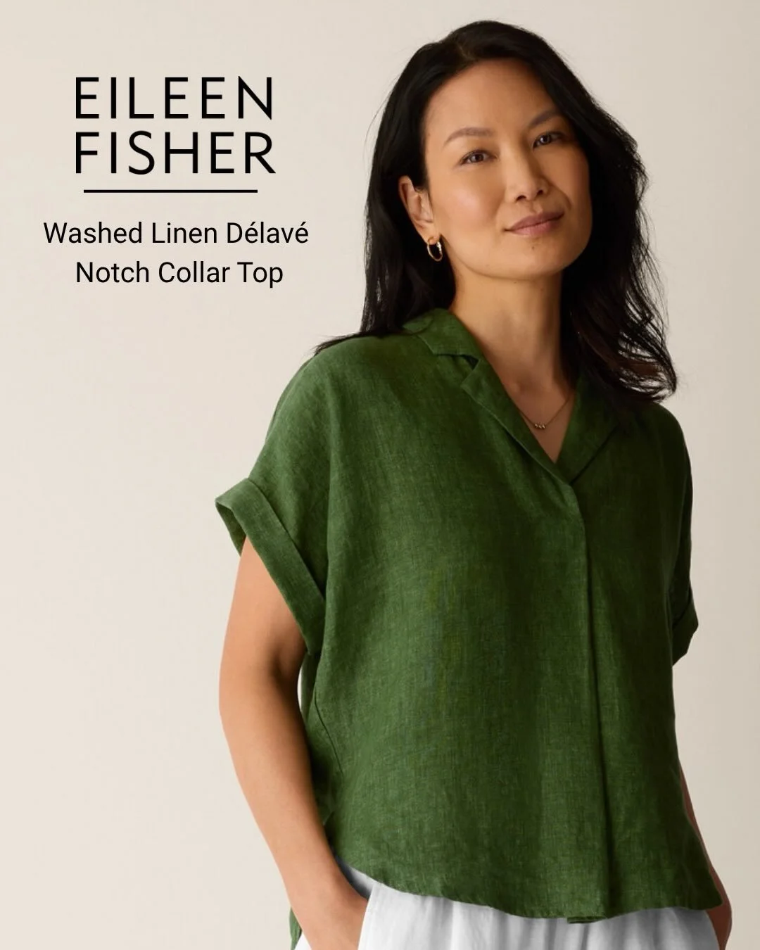 New From Eileen Fisher! Linen D&eacute;lav&eacute; Notch Collar Top. Designed With A Generous, Boxy Fit That Drapes Away From The Body To Create Movement.