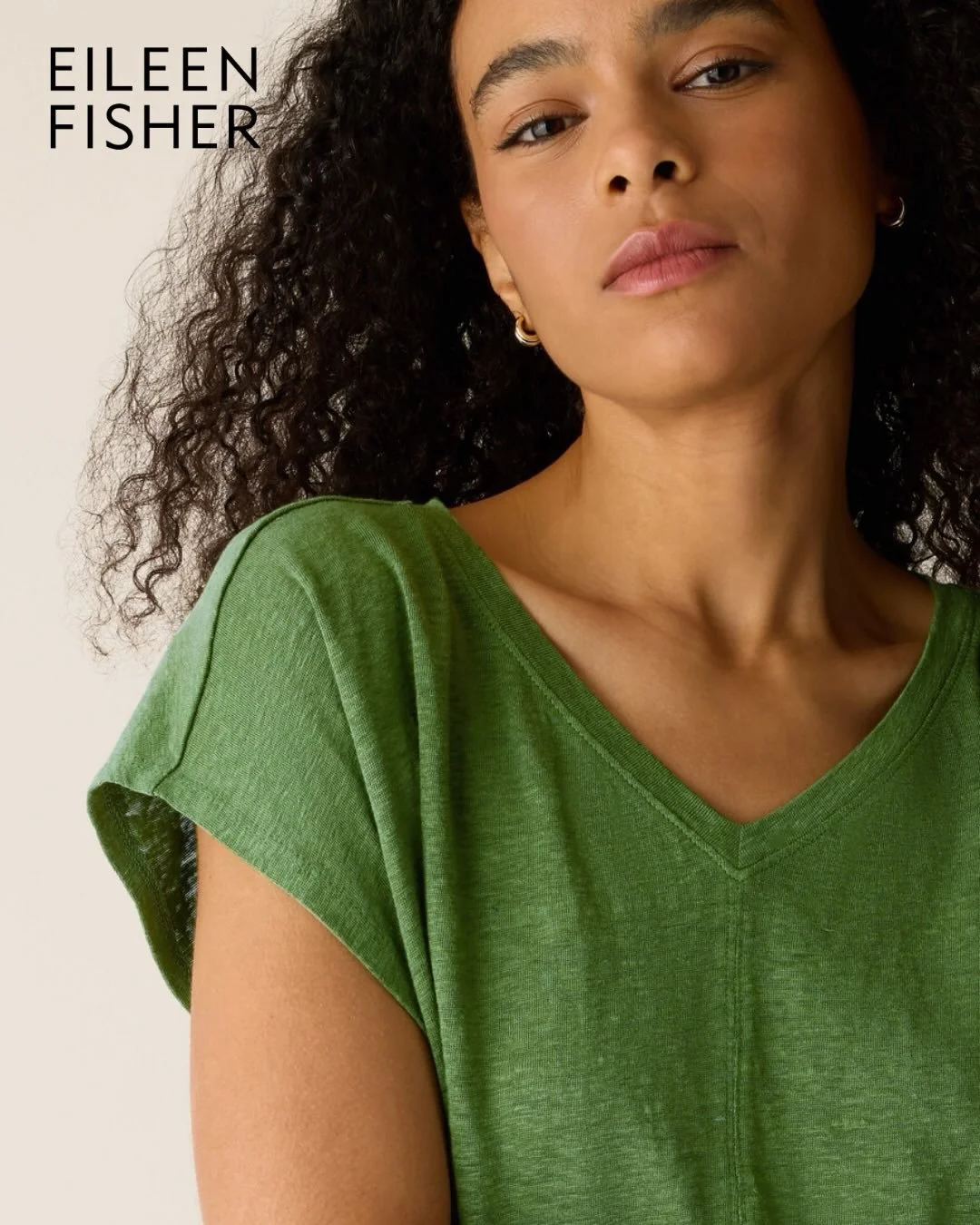 Eileen Fisher! Linen Jersey V-Neck Tee. A Generous, Boxy Fit That Drapes Away From The Body To Create Movement.