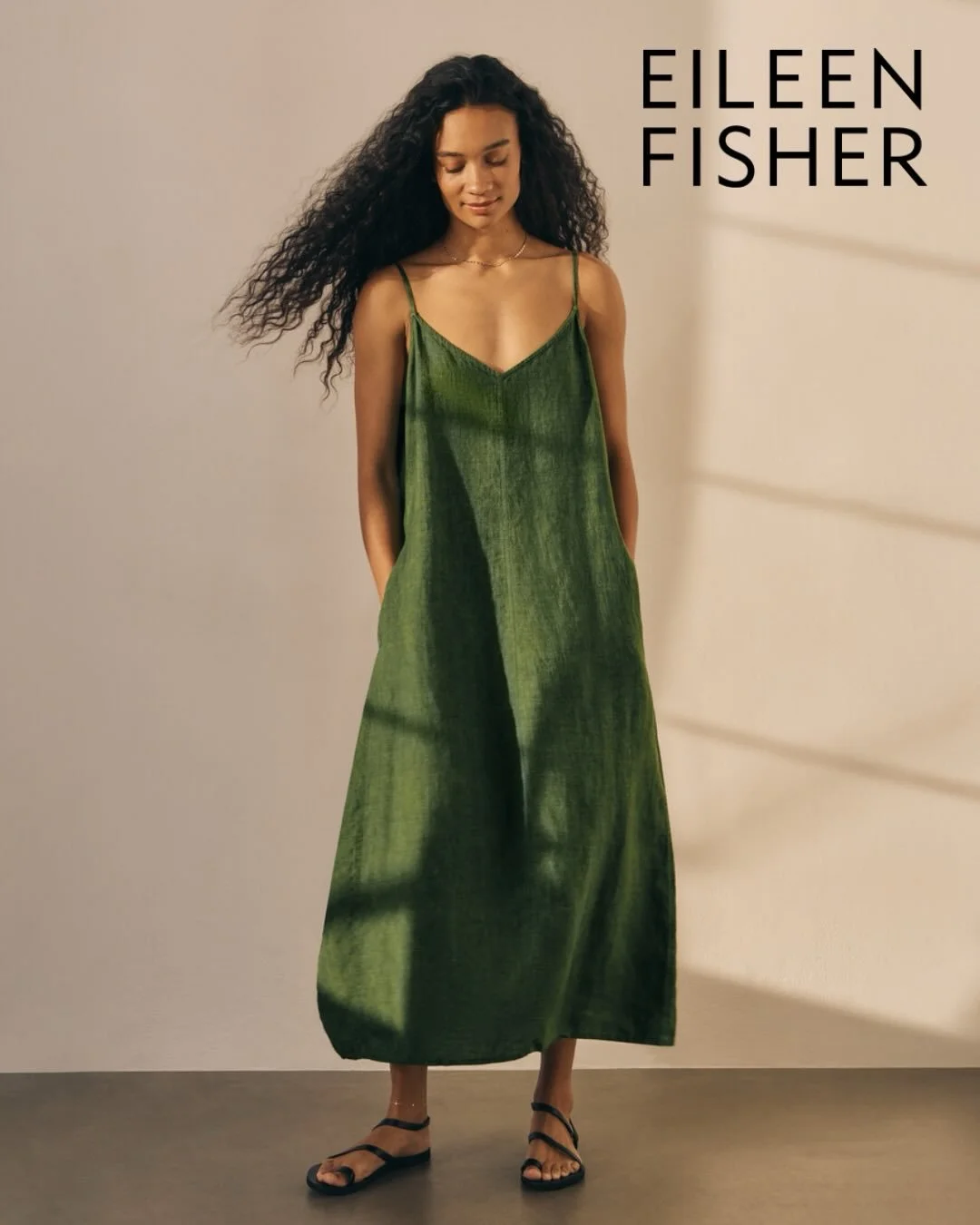 Just In! Eileen Fisher Washed Organic Linen D&eacute;lav&eacute; Lantern Dress. Close At The Shoulders, Wider At The Hem.