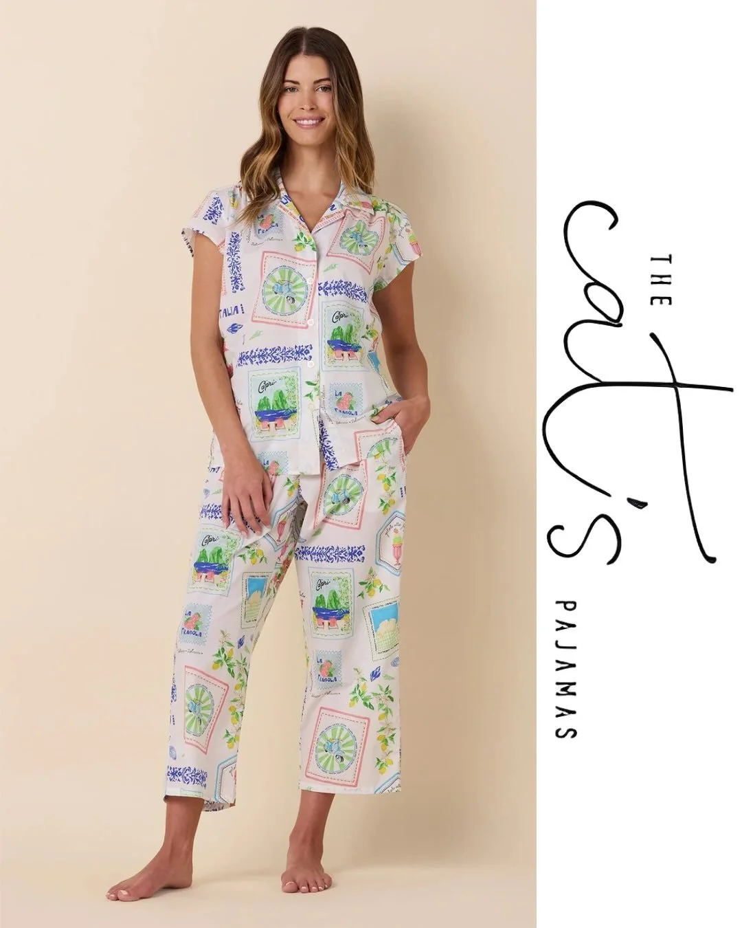 The Cat&rsquo;s Pajamas - Bella Italia Luxe Pima Capri Set. Smooth And Softly Structured For A Fresh-Pressed Feel. 100% Peruvian Pima Cotton.