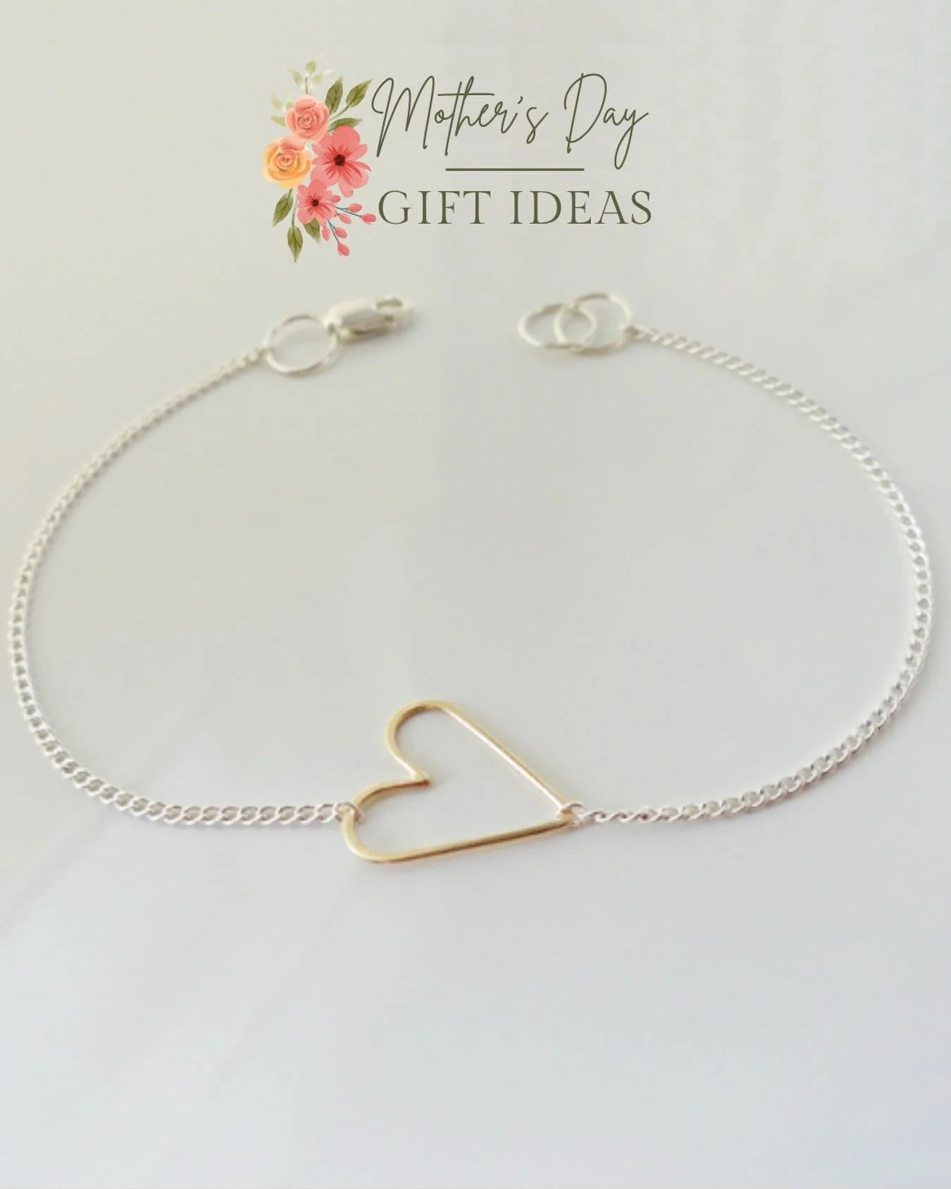Jane Hollinger Sweetie Bracelet - Sterling Silver Chain &amp; 14k Gold Heart.