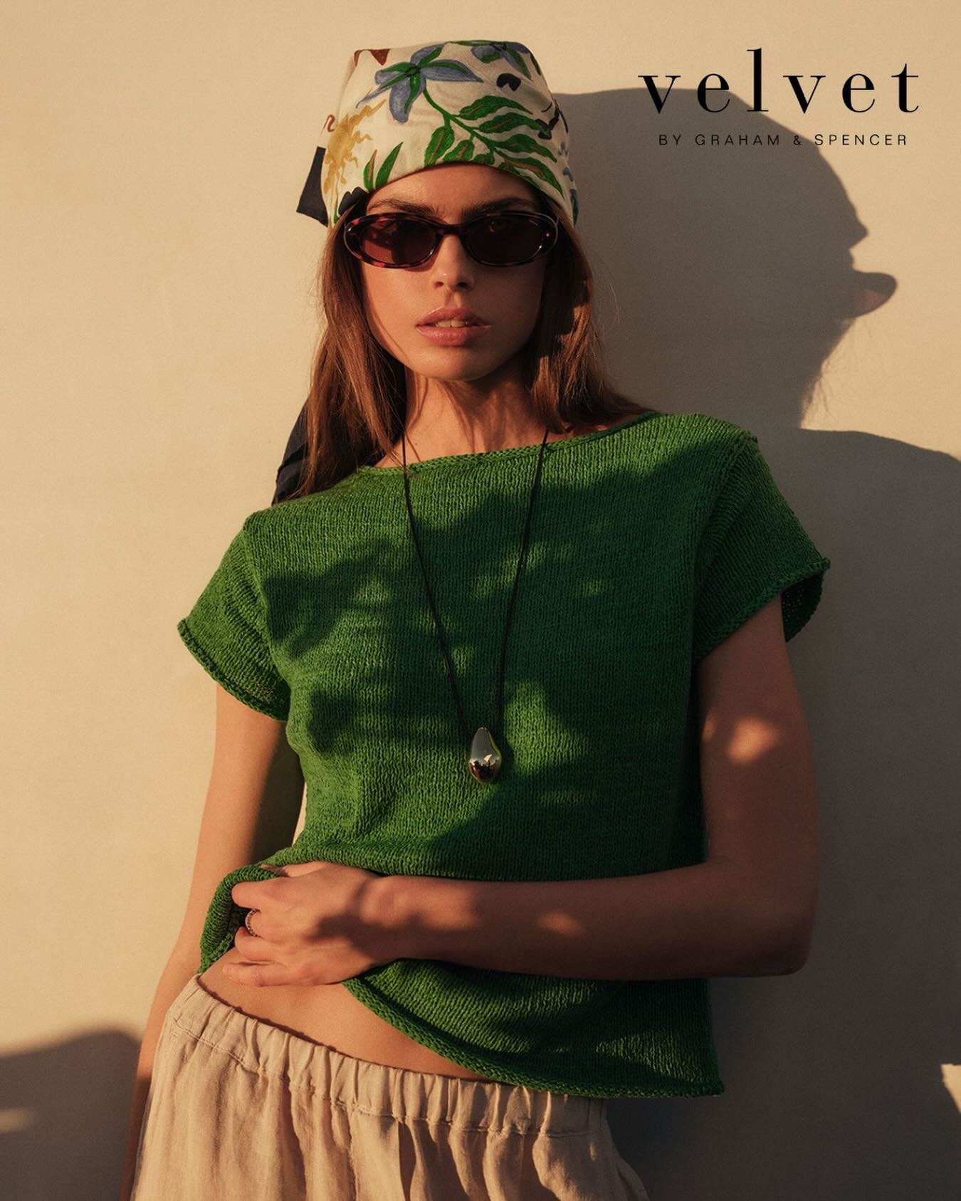 Just In From Velvet! Milou Cotton Knit Top In Palm.