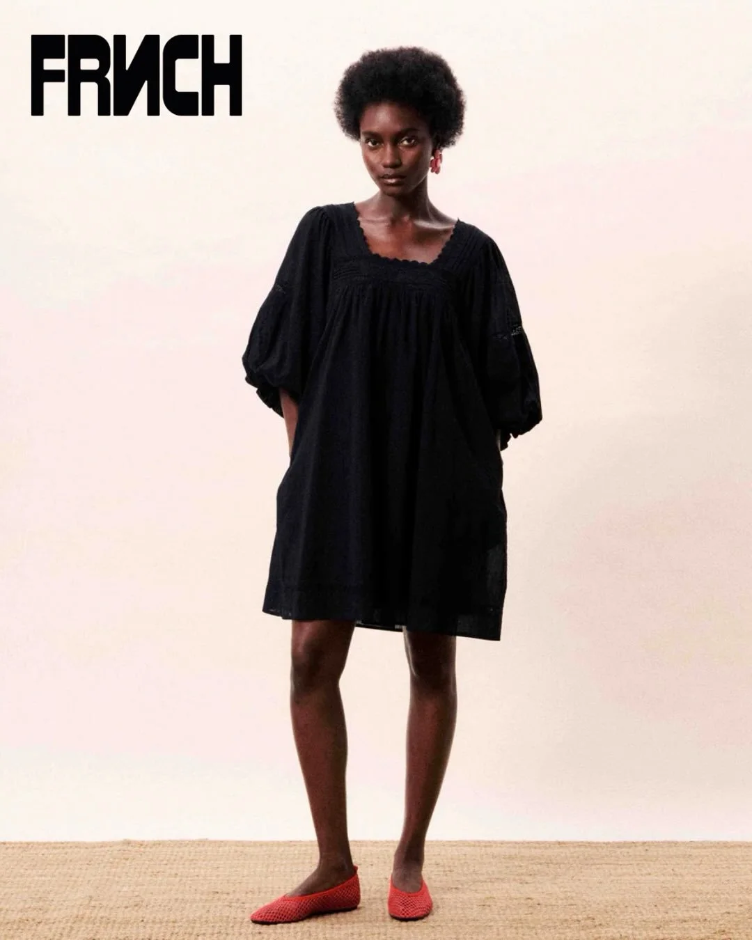 FRNCH - Lorelei Dress. Bohemian Cotton Dress With Loose Kimono Sleeves.