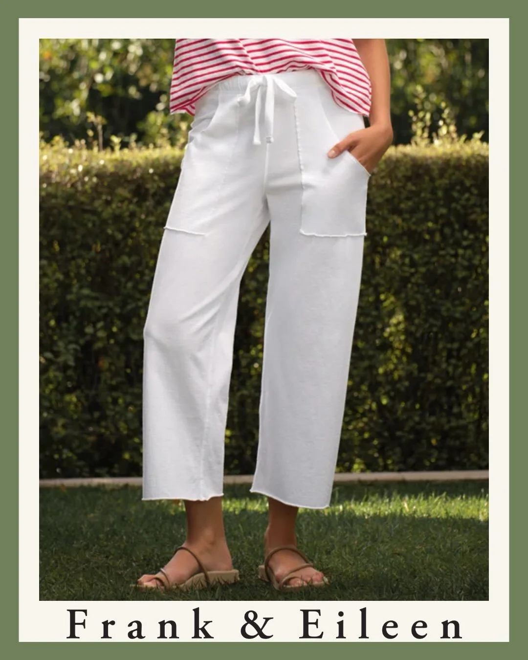 Frank &amp; Eileen - Penny Patch Pocket Sweatpant. High Rise With A Relaxed Fit And Cropped Wide-Leg. Two Colors: White &amp; British Royal Navy.