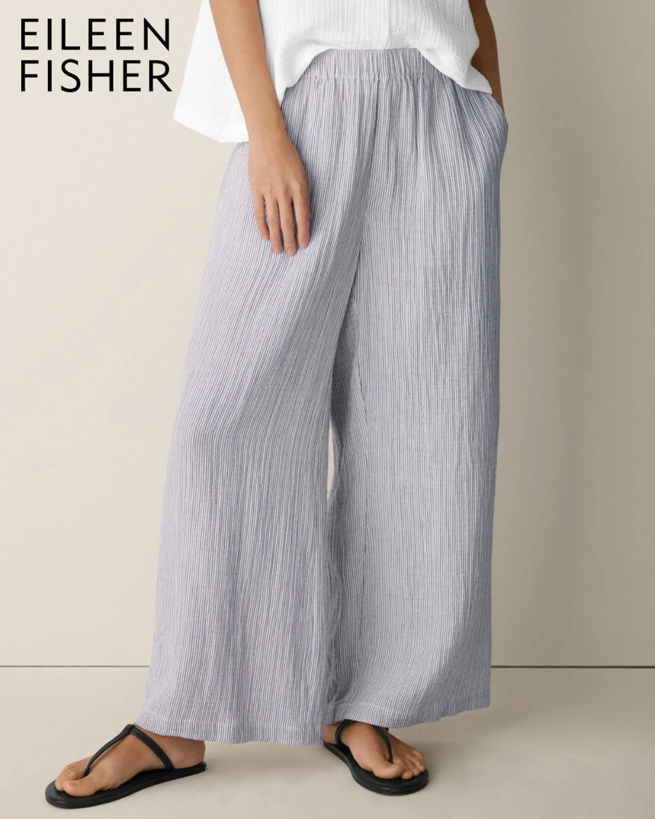 Eileen Fisher - Organic Cotton Gauze Wide Leg Pant.