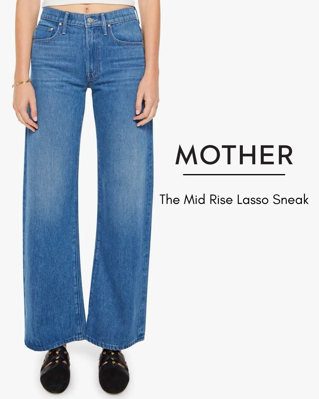 New From MOTHER! The Mid Rise Lasso Sneak In Breaking New Ground. Wide Leg With A Zip Fly.