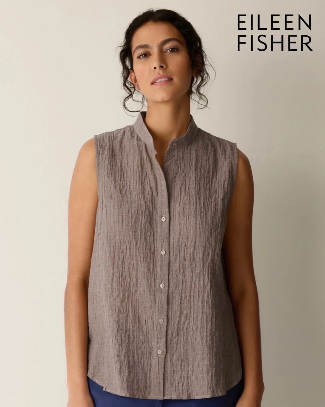 Eileen Fisher - Organic Cotton Pucker Sleeveless Shirt. A Breezy Staple You&rsquo;ll Reach For All Season.