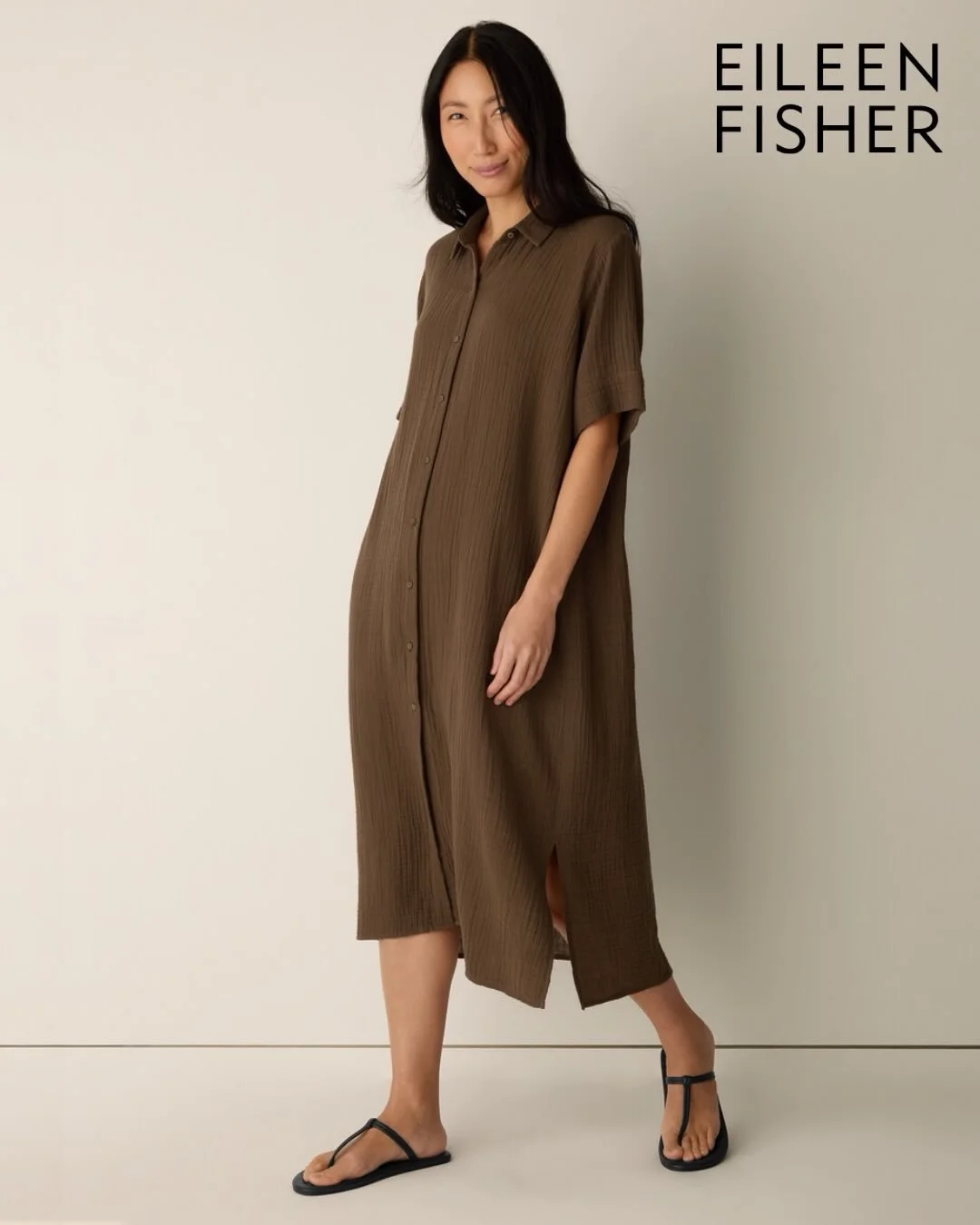 Eileen Fisher - Lofty Gauze Classic Collar Shirtdress. 100% Organic Cotton.