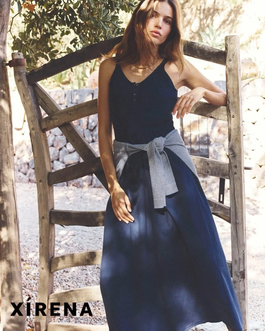 X&iacute;RENA - Fallon Dress. Lightweight Woven Cotton Poplin And Features A Partial Button Front Rib Knit Top. 100% Cotton.