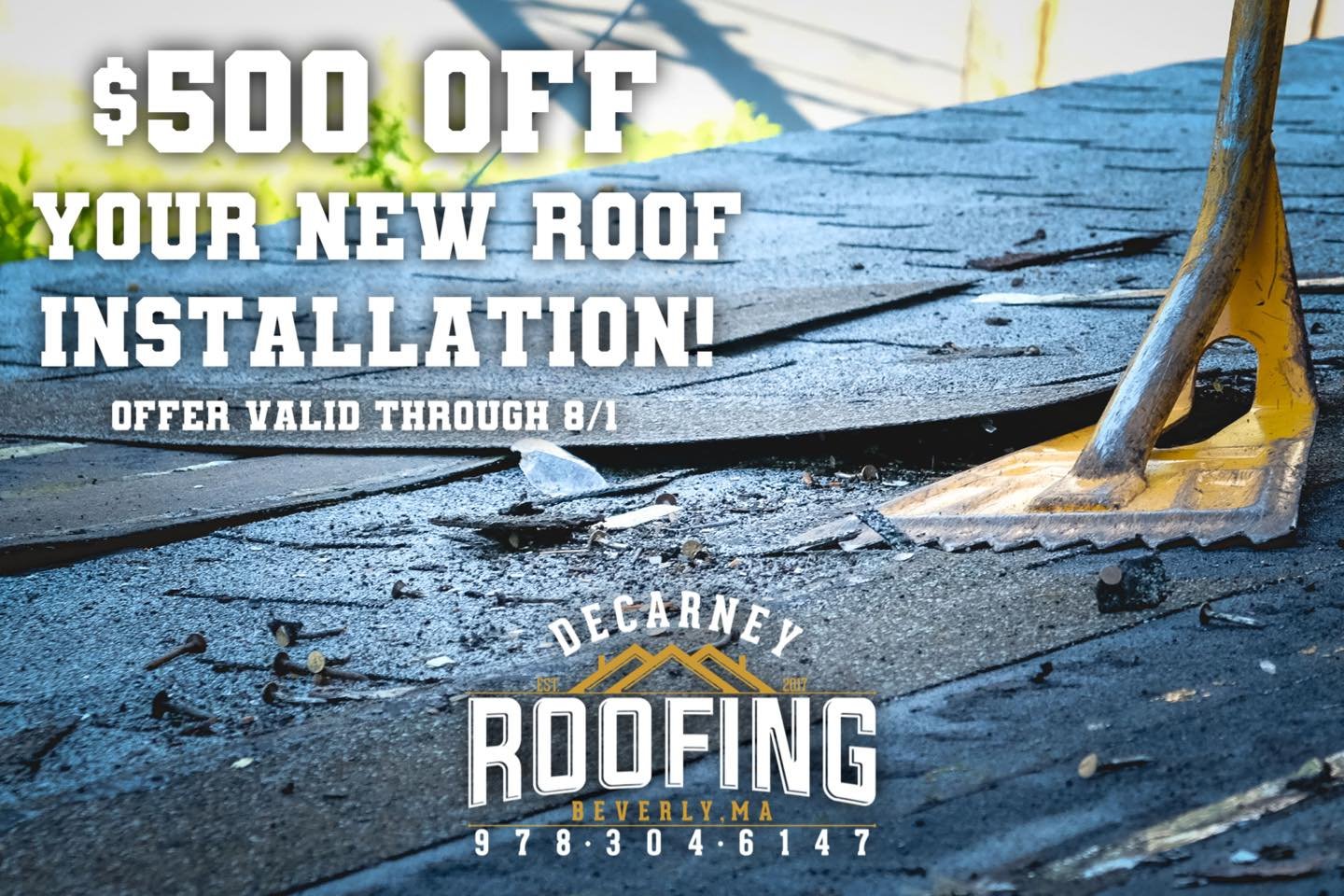 🔥 Summer Savings Alert! 🔥
We&rsquo;re offering $500 OFF your new roof installation now through August 1st! 🛠️💸

Whether you&rsquo;re replacing an old roof or finally tackling that long-overdue project, now&rsquo;s the time to book and save big.


