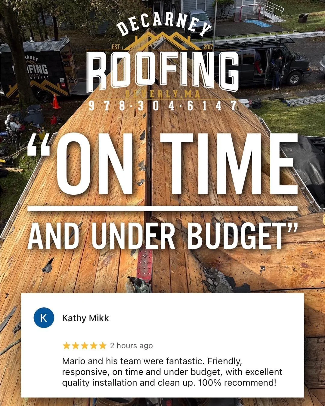 ⭐️⭐️⭐️⭐️⭐️
Thank you, Kathy, for this great review ! 🙌
On time, under budget, and another happy homeowner! 🏠💪
#DeCarneyRoofing #BeverlyBasedBeverlyTrusted 
#BeverlyMa #BeverlysRoofer
