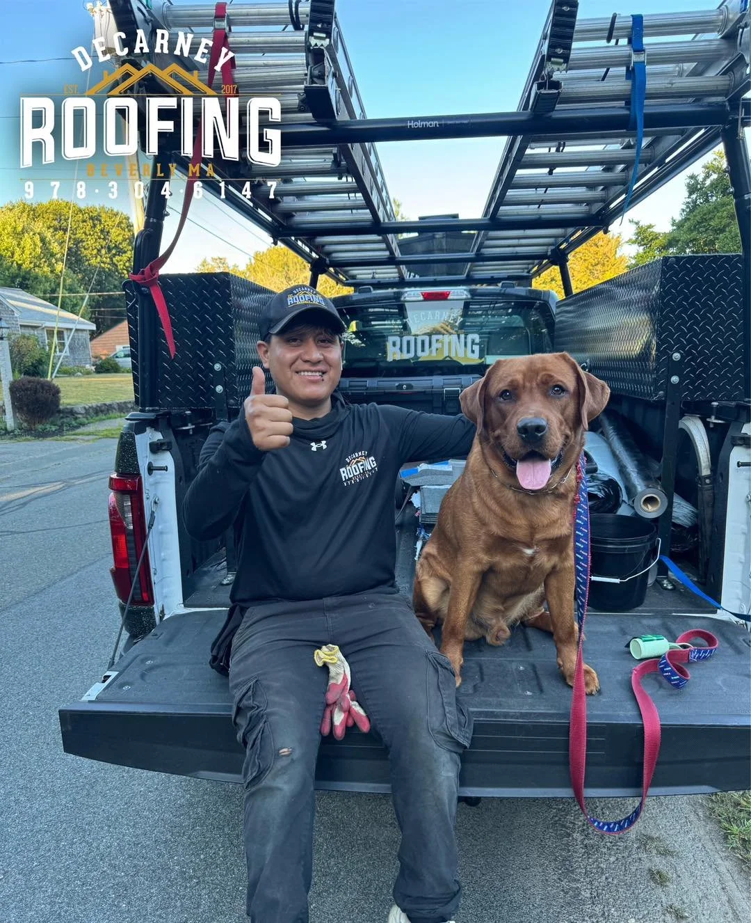 With this weekend&rsquo;s unbelievably cold temps, we figured we&rsquo;d share a pic of Tony &amp; Sanford from warmer times ☀️🐶❄️
#BringBackSummer

#DeCarneyRoofing #DeCarneyDidIt #TheDeCarneyDifference #BeverlysRoofer #BeverlyMa #BeverlyBasedBever