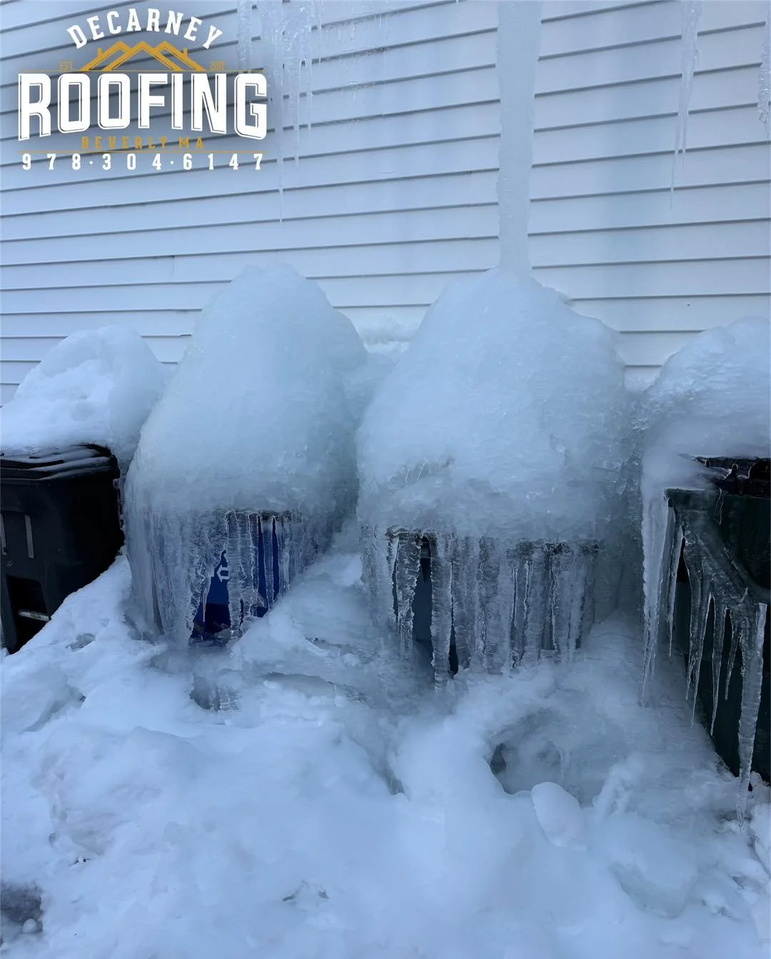 Pretty sure trash day is cancelled until further notice 😂🧊

This is what freeze and refreeze cycles do. Everything turns into one solid block of ice! 

#Ice #Snow #NewEnglandThings  #DeCarneyRoofing