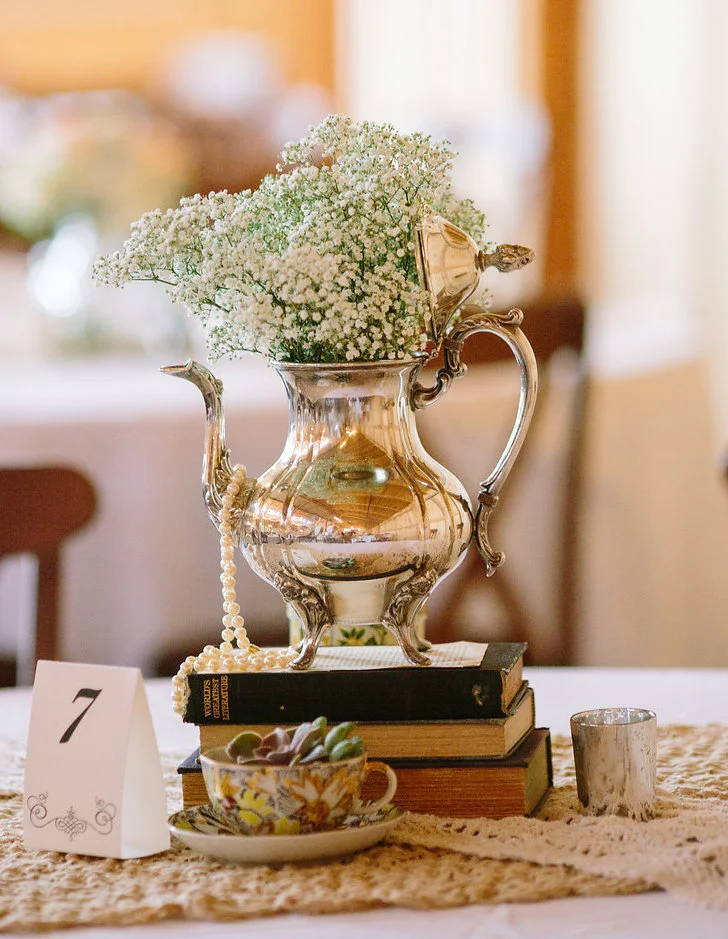 Silver Teapot Table Decor from Rent My Dust