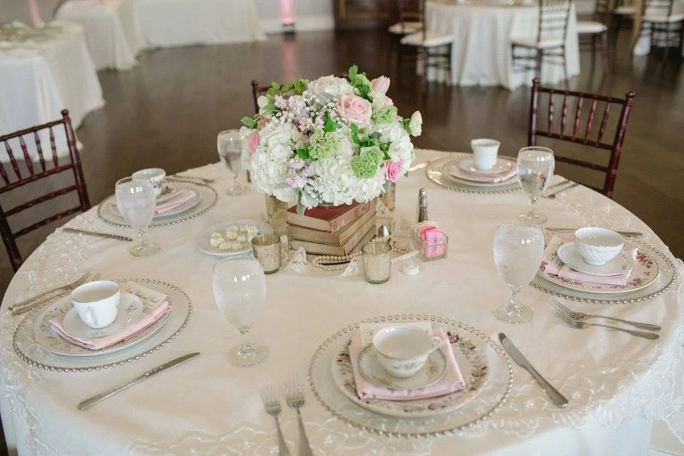 Mismatched China with clear beaded chargers