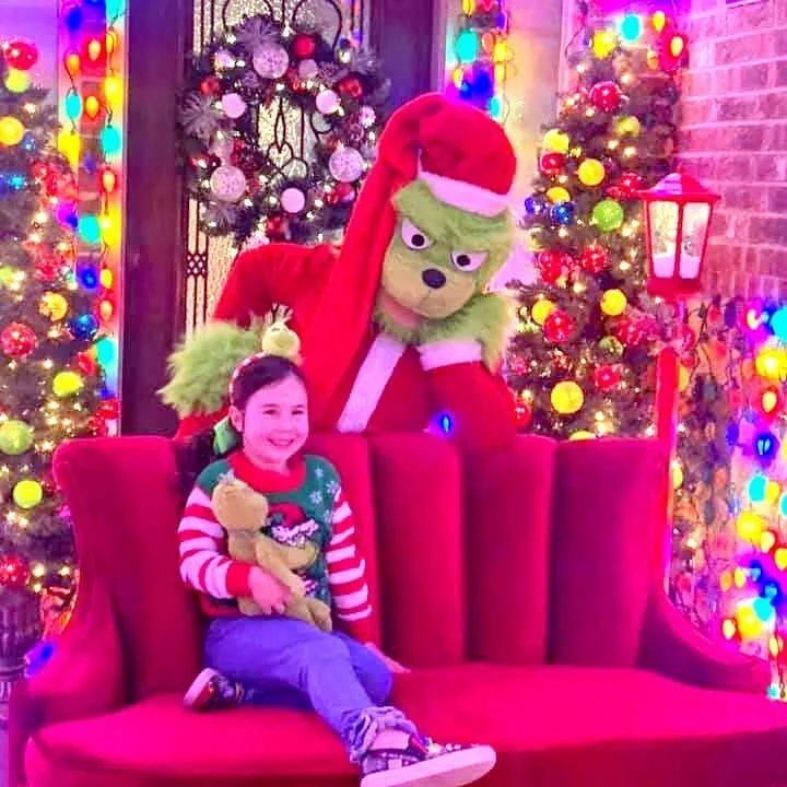 Our Noele red velvet settee met The Grinch last weekend at the @burkman_holiday_home in @visitfriscotx by with Tracy Harden.  #rentmydust #christmasminis #redvelvet #christmas2020