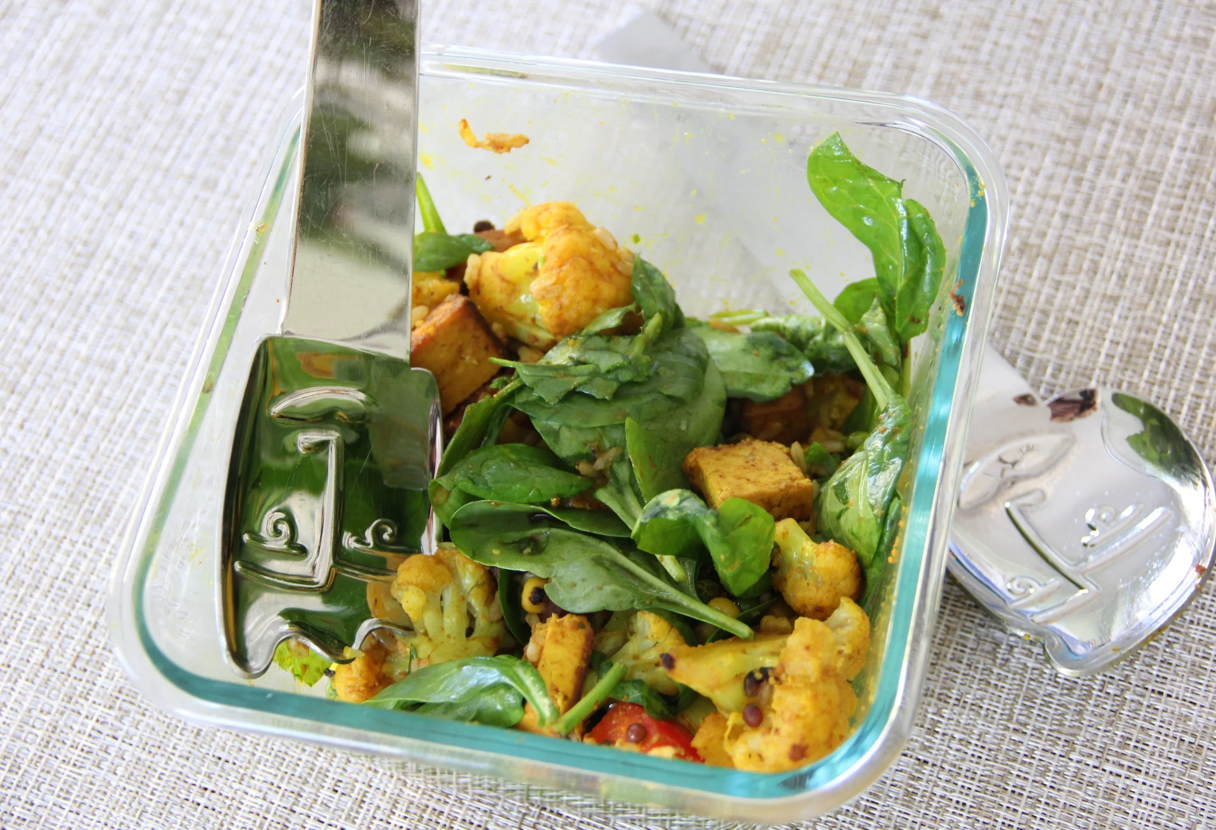 Cauliflower, Tofu and Brown Rice Warm Salad